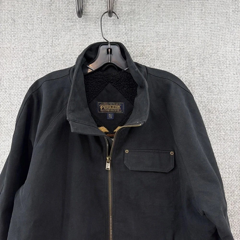Pendleton Black Cotton Canvas Men's XL Jacket Multi Striped Fleece Lined Pockets